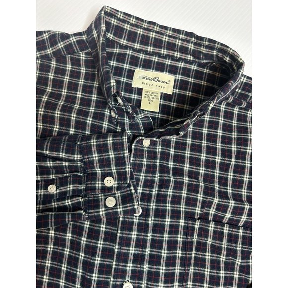 Eddie Bauer Men's Large Long‎ Sleeve Button Down Blue Plaid Shirt - Picture 1 of 5